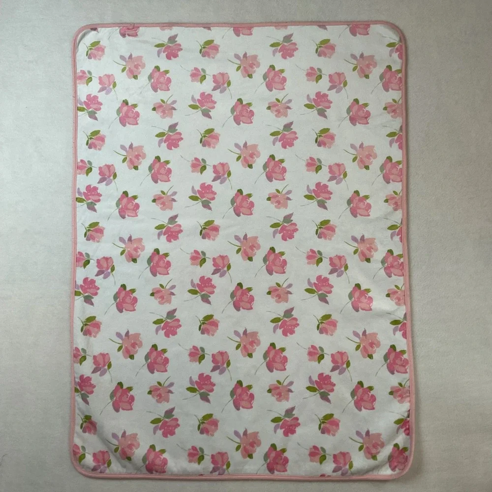 Bundles Baby Place Blanket Pink Floral Rose Sherpa White 30x38